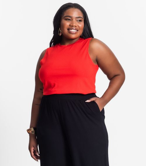 Regata Plus Size Em Ribana Canelada Secret Glam Laranja
