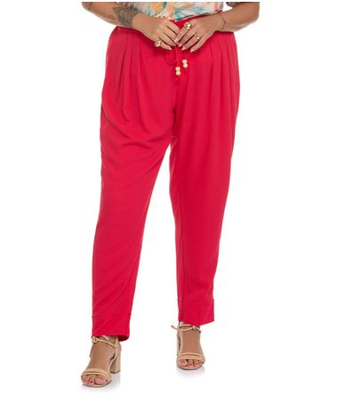 Calça Feminina Plus Size Com Pregas Secret Glam Vermelho