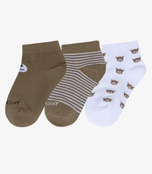 Kit 3 Pares De Meia Cano Curto Infantil Trick Nick Marrom