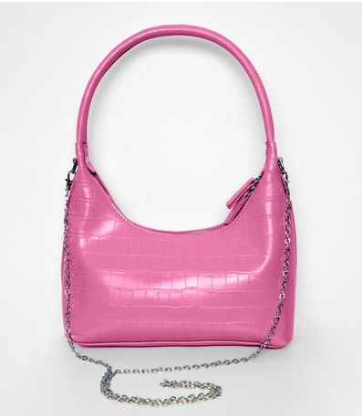 Bolsa Feminina Baguete Croco Bela Gaia Rosa