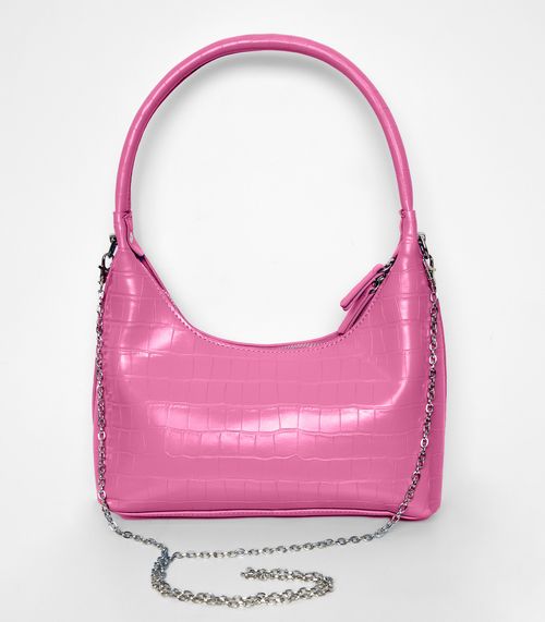 Bolsa Feminina Baguete Croco Bela Gaia Rosa