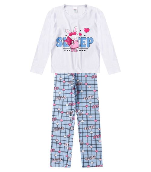 Pijama Menina Manga Longa Brilha No Escuro Kappes Branco