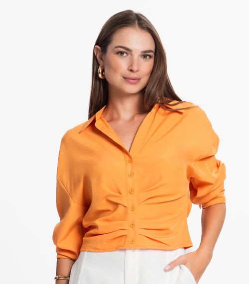 Camisete Feminino Com Drapeado E Botões Loverly Laranja