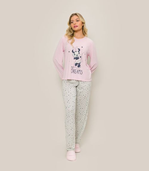 Pijama Feminino Manga Longa Minnie Evanilda Rosa