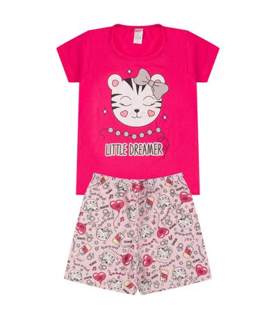 Pijama Juvenil Menina Brilha no Escuro Kappes Rosa