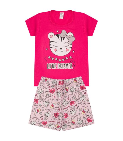 Pijama Juvenil Menina Brilha no Escuro Kappes Rosa