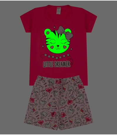 Pijama Juvenil Menina Brilha no Escuro Kappes Rosa