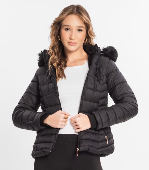 Jaqueta Feminina Com Capuz Peluciada Sea Surf Preto