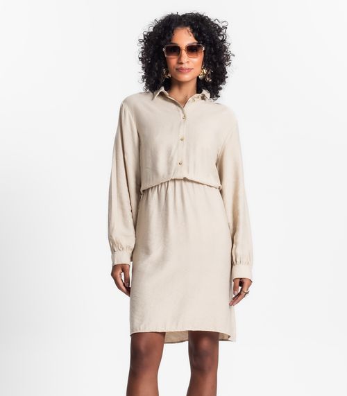 Vestido Feminino Viscose Com Elastico Select Bege