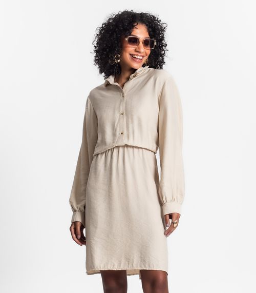 Vestido Feminino Viscose Com Elastico Select Bege