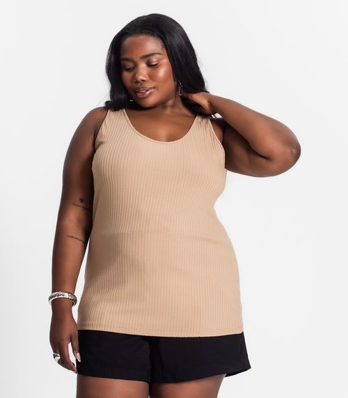 Regata Plus Size Em Ribana Canelada Secret Glam Marrom