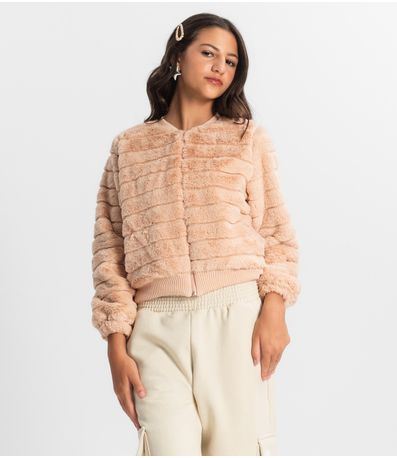 Jaqueta Juvenil Feminina Com Pelo Minty Rosa