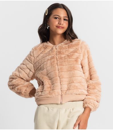 Jaqueta Juvenil Feminina Com Pelo Minty Rosa