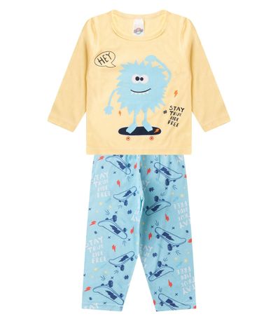 Pijama Menino Manga Longa Brilha No Escuro Kappes Amarelo