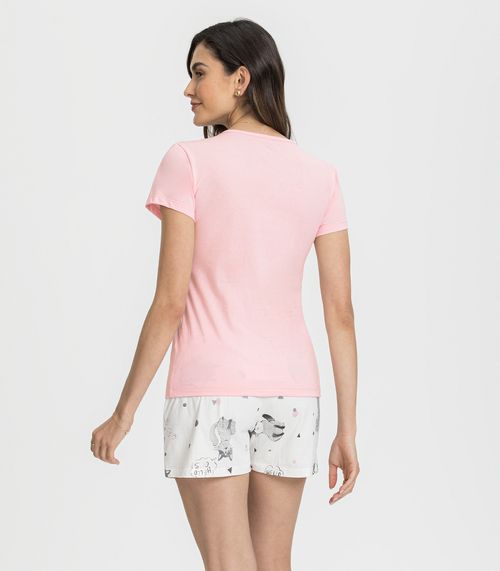 Pijama Manga Curta Gatinhos Mensageira Da Paz Rosa