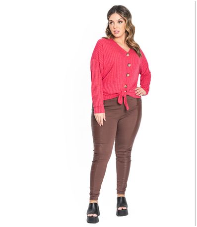Camisa Feminina Canelada Com Nó Secret Glam Vermelho