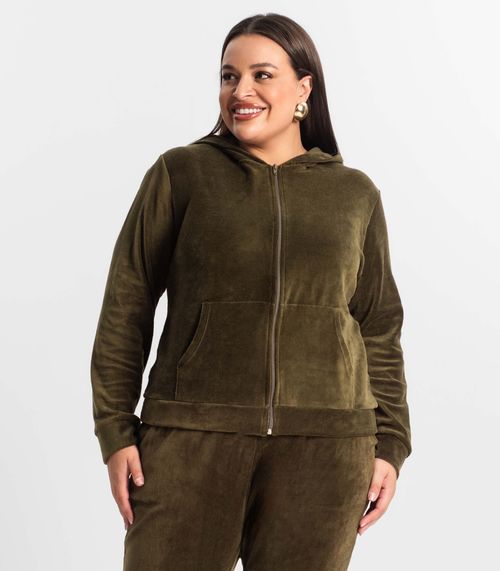 Jaqueta Feminina Plus Size Com Capuz Secret Glam Verde