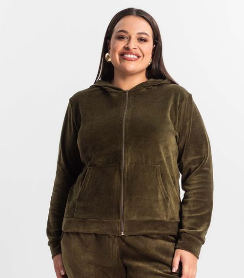 Jaqueta Feminina Plus Size Com Capuz Secret Glam Verde