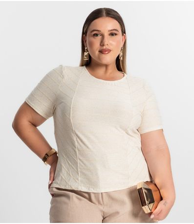 Blusa Plus Size Com Listras Secret Glam Bege