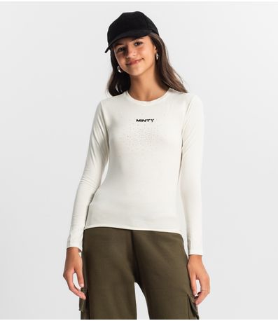 Blusa Juvenil Com Strass Manga Longa Minty Bege