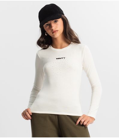 Blusa Juvenil Com Strass Manga Longa Minty Bege