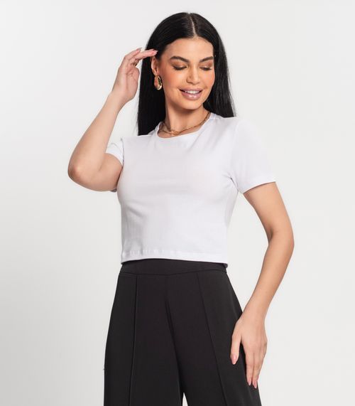 Blusa Feminina Cropped Cotton 30 Básica Kohmar Branco