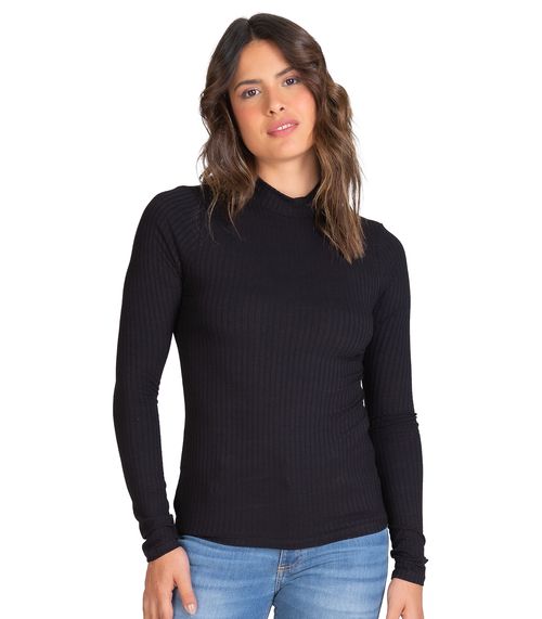 Blusa Manga Longa Feminina Canelada Select Preto