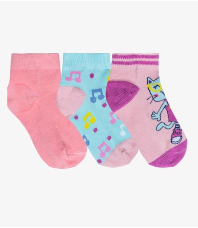 Kit 3 Pares de Meia Infantil Menina Rovitex Rosa