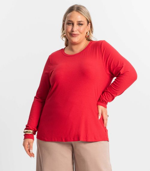 Blusa Manga Longa Ribana Canelada Secret Glam Vermelho