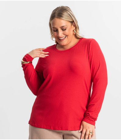 Blusa Manga Longa Ribana Canelada Secret Glam Vermelho