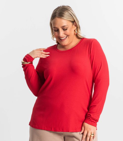 Blusa Manga Longa Ribana Canelada Secret Glam Vermelho