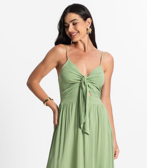 Vestido Longo Feminino Alcinha Com Nó Style Box Verde