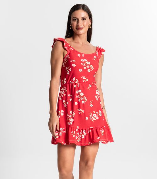 Vestido Feminino Curto Estampado Babados Use Up Vermelho