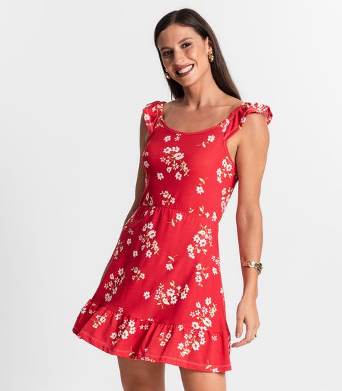Vestido Feminino Curto Estampado Babados Use Up Vermelho