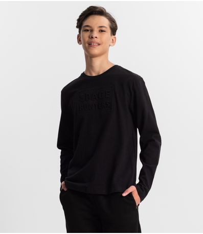 Camiseta Juvenil Masculina Manga Longa Minty Preto