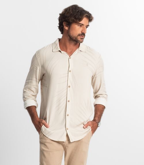Camisa Masculina Manga Longa Com Botões Diametro Bege