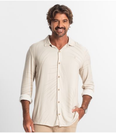Camisa Masculina Manga Longa Com Botões Diametro Bege