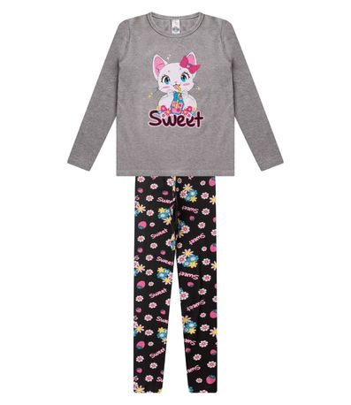 Conjunto Menina Em Cotton Manga Longa Kappes Cinza