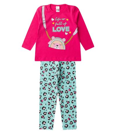 Conjunto Menina Em Cotton Manga Longa Kappes Rosa
