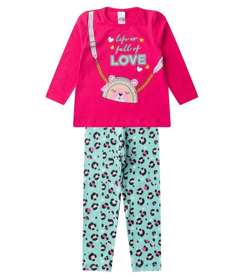 Conjunto Menina Em Cotton Manga Longa Kappes Rosa