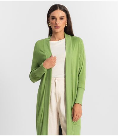 Cardigan Alongado Tricot Feminino Endless Verde