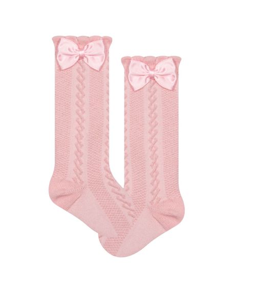 Meia Infantil 3/4 Trabalhada Com Laço Cia Da Meia Rosa