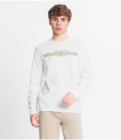 Camiseta Manga Longa Juvenil Em Meia Malha Minty Bege