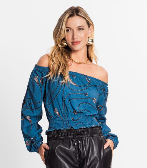 Blusa Feminina Ciganinha Manga Longa Endless Azul