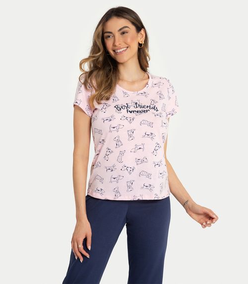 Pijama Feminino Meia Malha Mensageira da Paz Azul