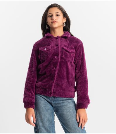 Jaqueta Juvenil Feminina Com Pelo Minty Roxo