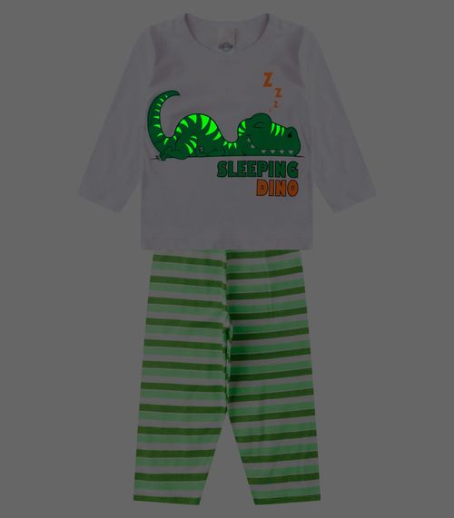 Pijama Menino Manga Longa Brilha No Escuro Kappes Branco