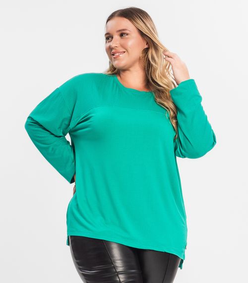 Blusa Feminina Manga Longa Plus Size Secret Glam Verde