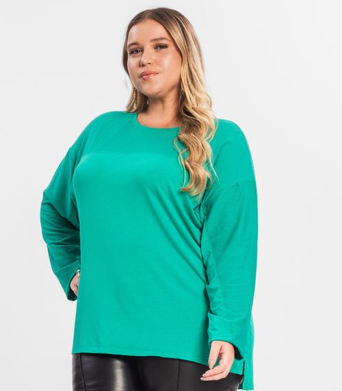 Blusa Feminina Manga Longa Plus Size Secret Glam Verde