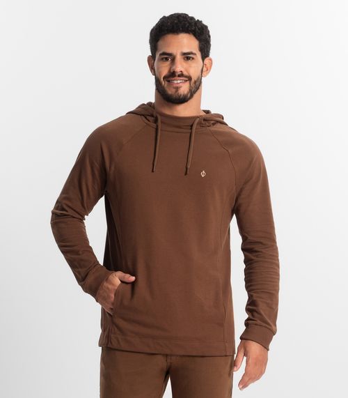 Camiseta Masculina Manga Longa com Capuz Diametro Marrom